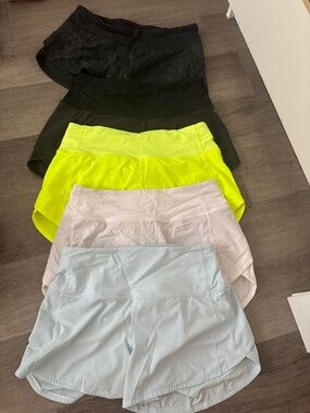 5 pairs of Lululemon Speed Up shorts